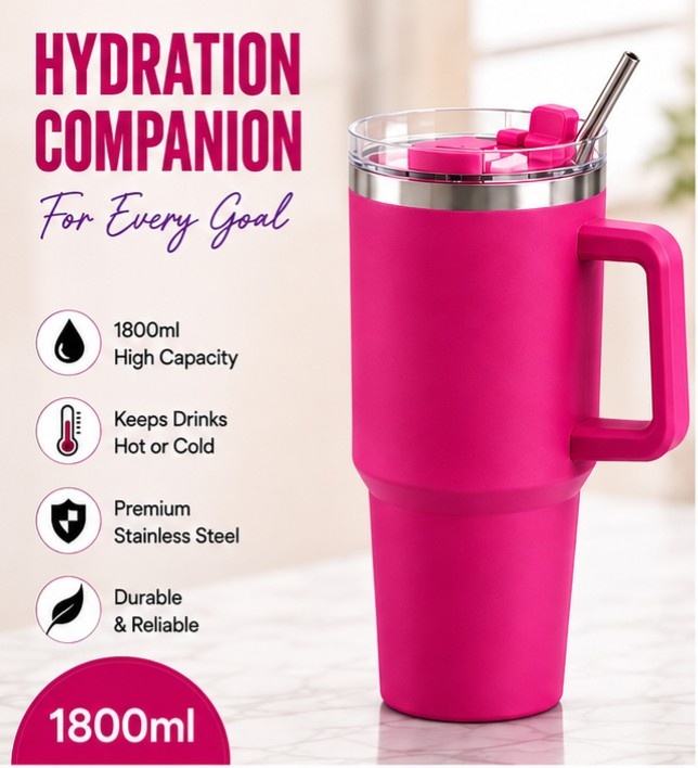 Hot & Cold Insulated 1800ml Steel Tumbler Cup with Leakproof Lid