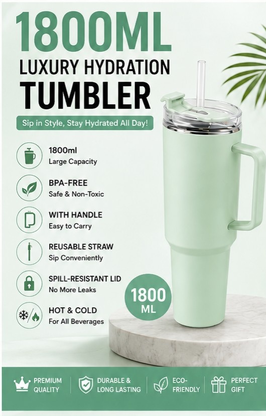 1800ml Plastic Insulated Style Tumbler with Straw for Everyday Use